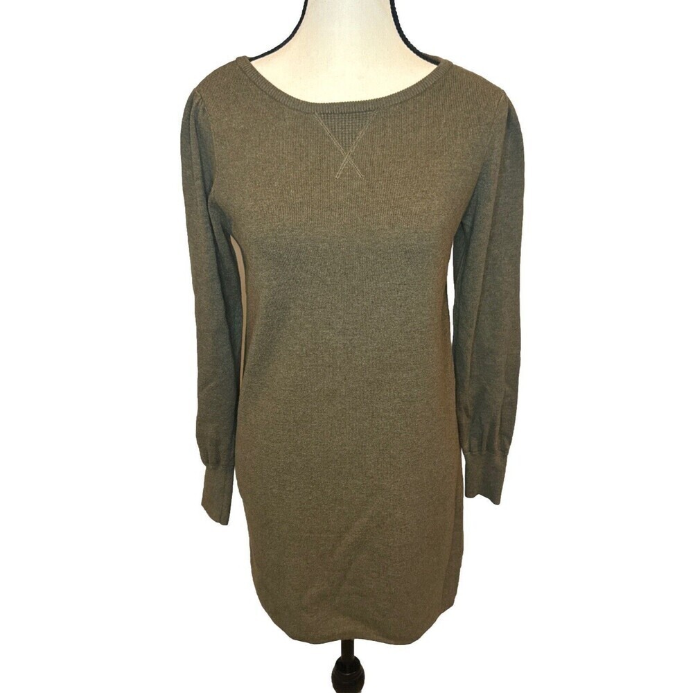 Lilla‎ P GREEN Puffed Long Sleeve Crew Neck Sweater Dress Tunic Women’s Size S